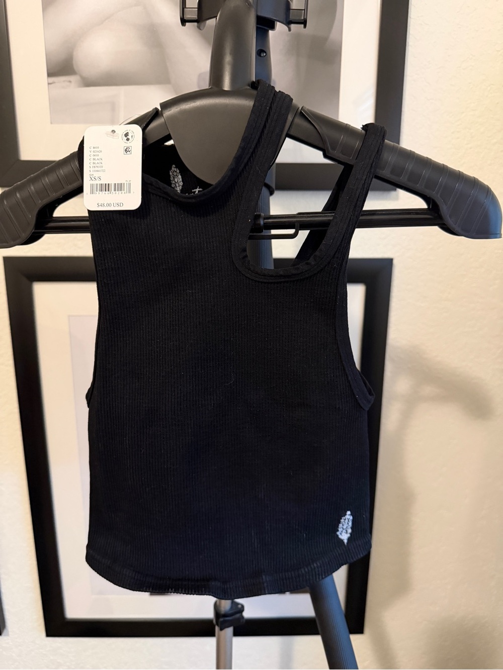 Free People Black Ribbed Crop Tank Top